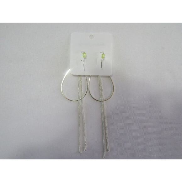 Silver Tear Drop Chain Hook Earrings Minimalist Open Festive - Picture 4 of 4